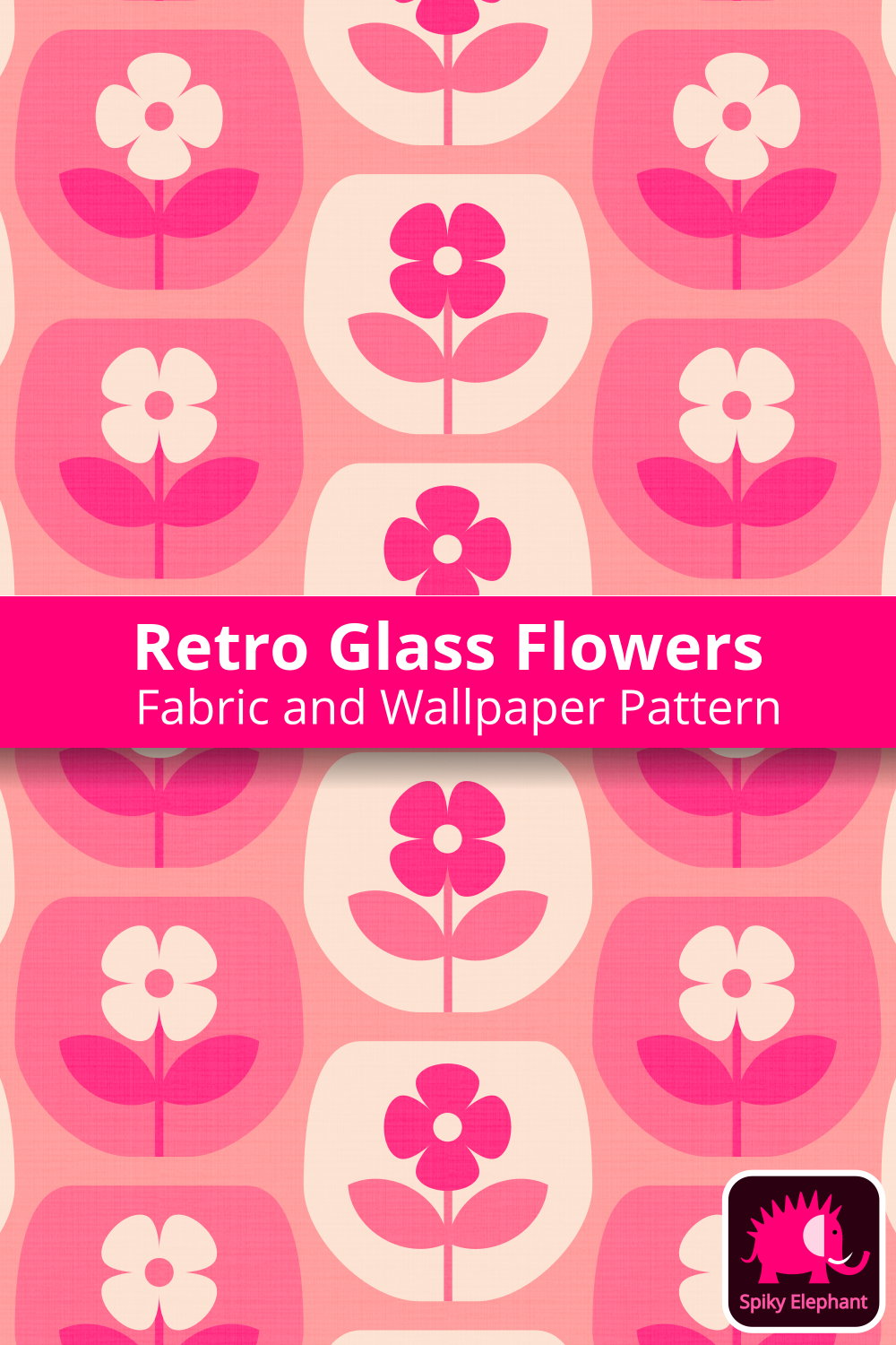 70s Retro Glass Flowers - White Cream ,Girly Pink, Magenta  wallpaper and fabric - White Cream ,Girly Pink, Magenta 