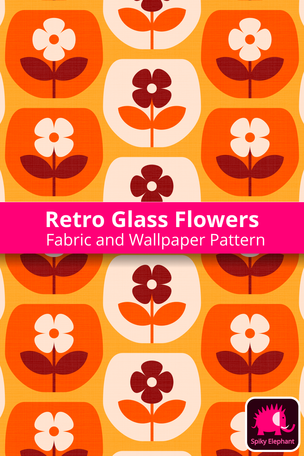 70s Retro Glass Flowers - Yellow, Orange, Brown, Cream wallpaper and fabric - Yellow, Orange, Brown, Cream