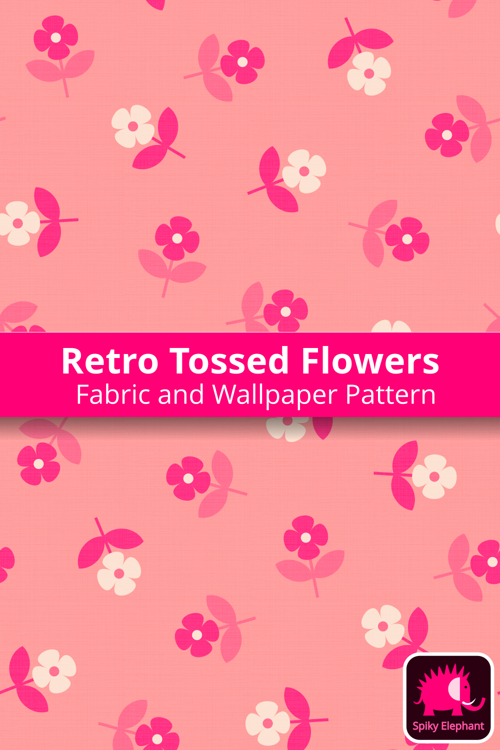 70s Retro Tossed Flowers wallpaper and fabric - White Cream ,Girly Pink, Magenta 