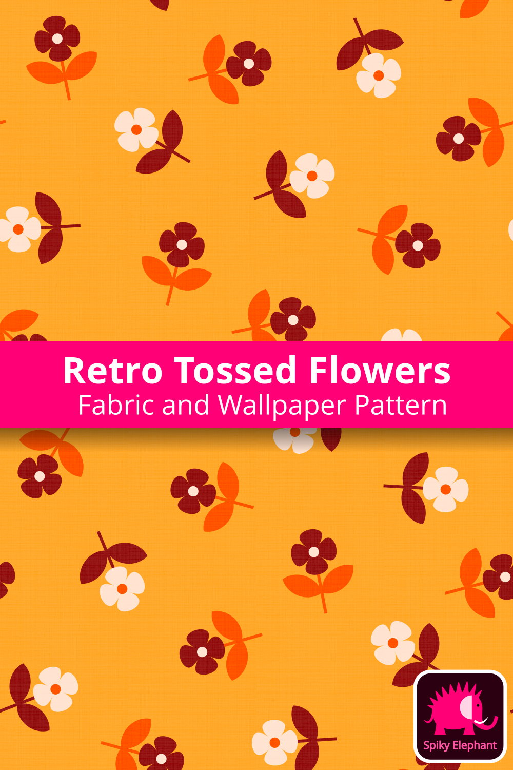 70s Retro Tossed Flowers - Yellow, Orange, Brown, Cream wallpaper and fabric - Yellow, Orange, Brown, Cream