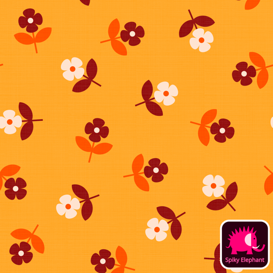 70s Retro Tossed Flowers wallpaper and fabric - Yellow, Orange, Brown, Cream