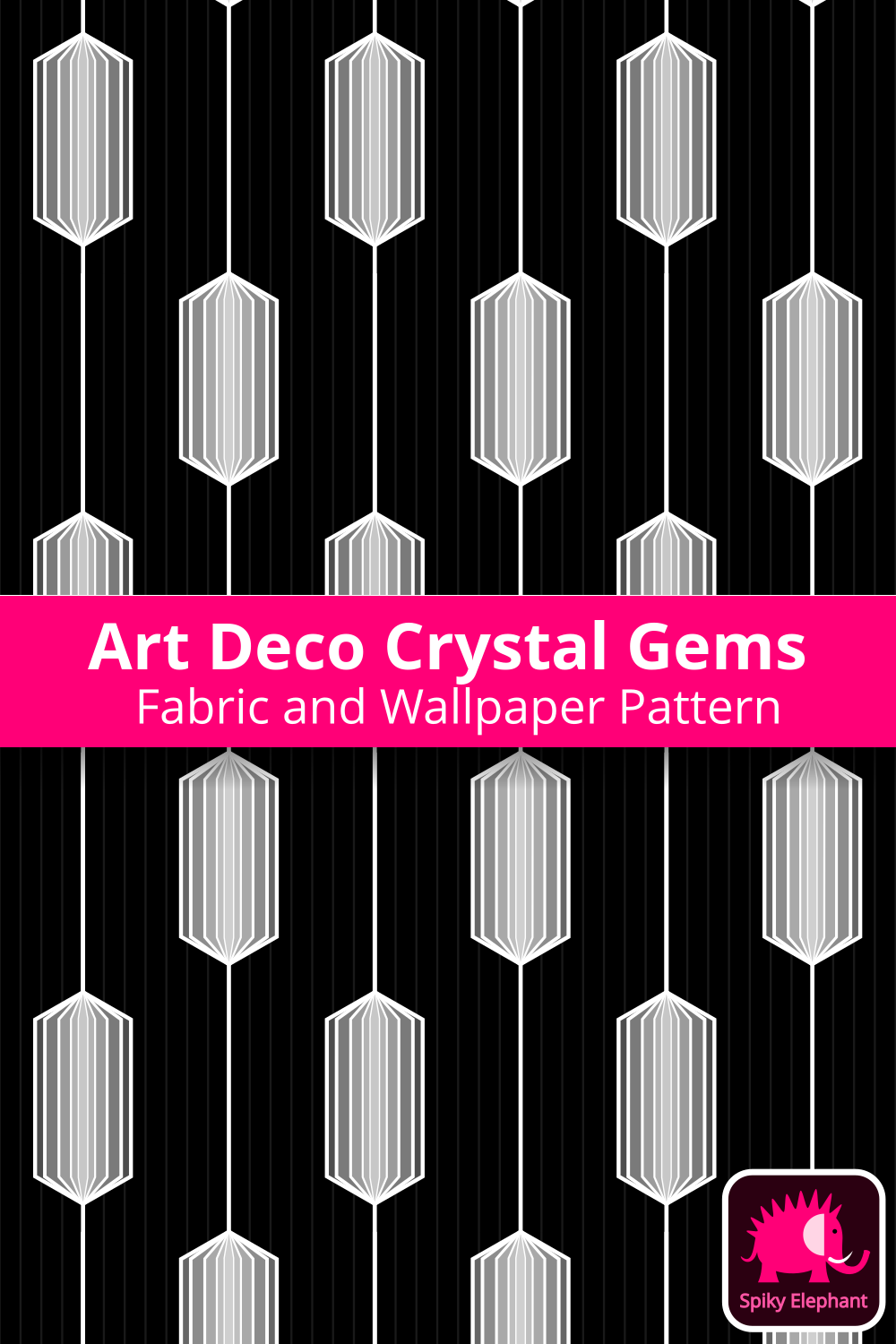 Art Deco Crystal Gems - Black wallpaper and fabric - Black