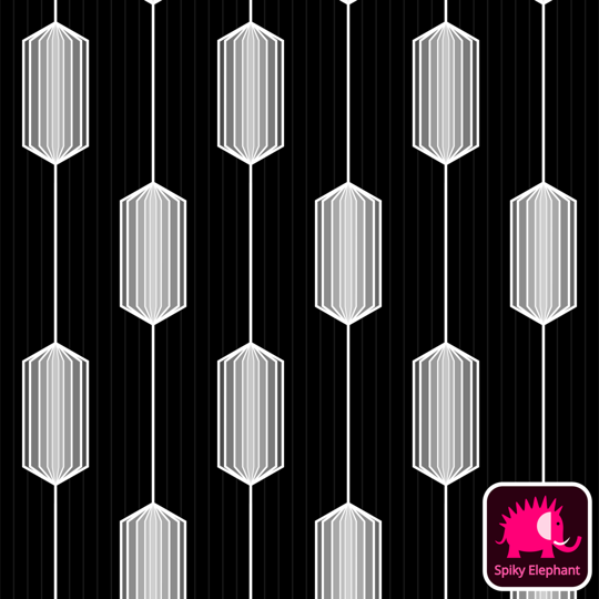 Art Deco Crystal Gems wallpaper and fabric - Black