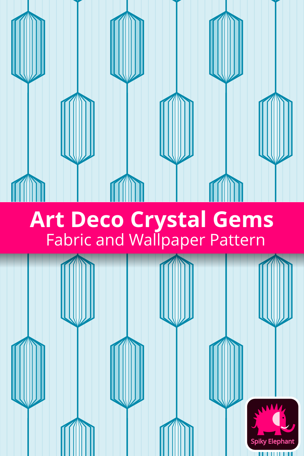 Art Deco Crystal Gems - Cyan Blue wallpaper and fabric - Cyan Blue