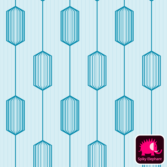 Art Deco Crystal Gems wallpaper and fabric - Cyan Blue