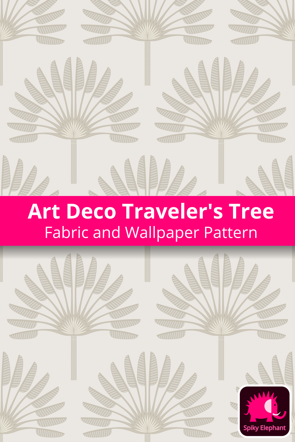 Art Deco East West Palm Tree - Traveller's Tree - Artichoke green palm tree, light grey background wallpaper and fabric - Artichoke green palm tree, light grey background
