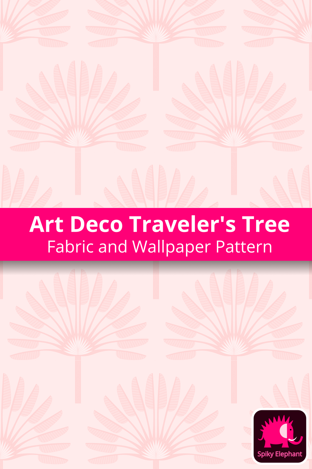 Art Deco East West Palm Tree - Traveller's Tree - Light pink palm tree, soft pink background wallpaper and fabric - Light pink palm tree, soft pink background