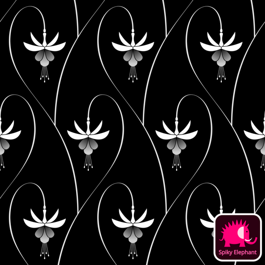 Art Deco Fuchsia Flowers wallpaper and fabric - White, Black
