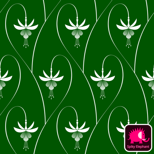 Art Deco Fuchsia Flowers wallpaper and fabric - White, Dark Green