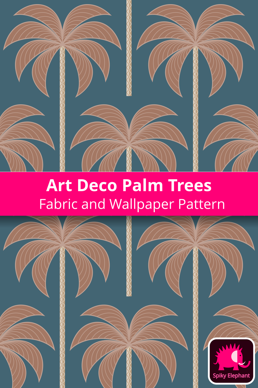 Art Deco Palm Trees - Mocha Mousse Brown, Light Beige, Tapestry Blue wallpaper and fabric - Mocha Mousse Brown, Light Beige, Tapestry Blue