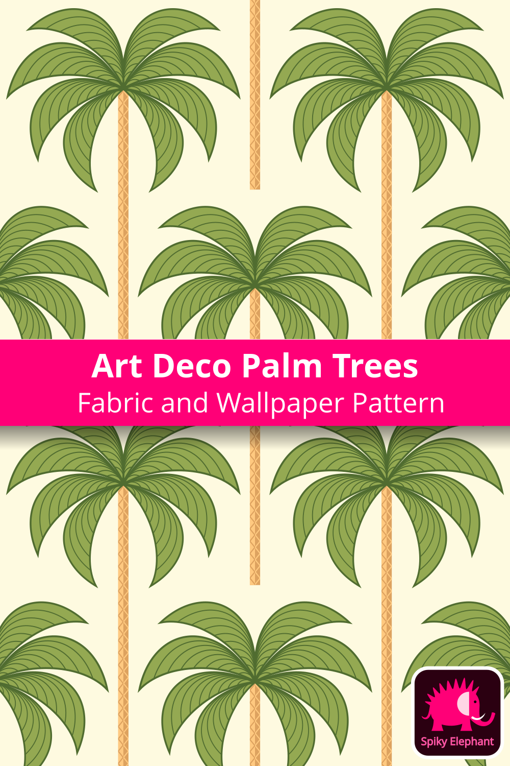 Art Deco Palm Trees - Oasis Green, Orange, Yellow Cream wallpaper and fabric - Oasis Green, Orange, Yellow Cream