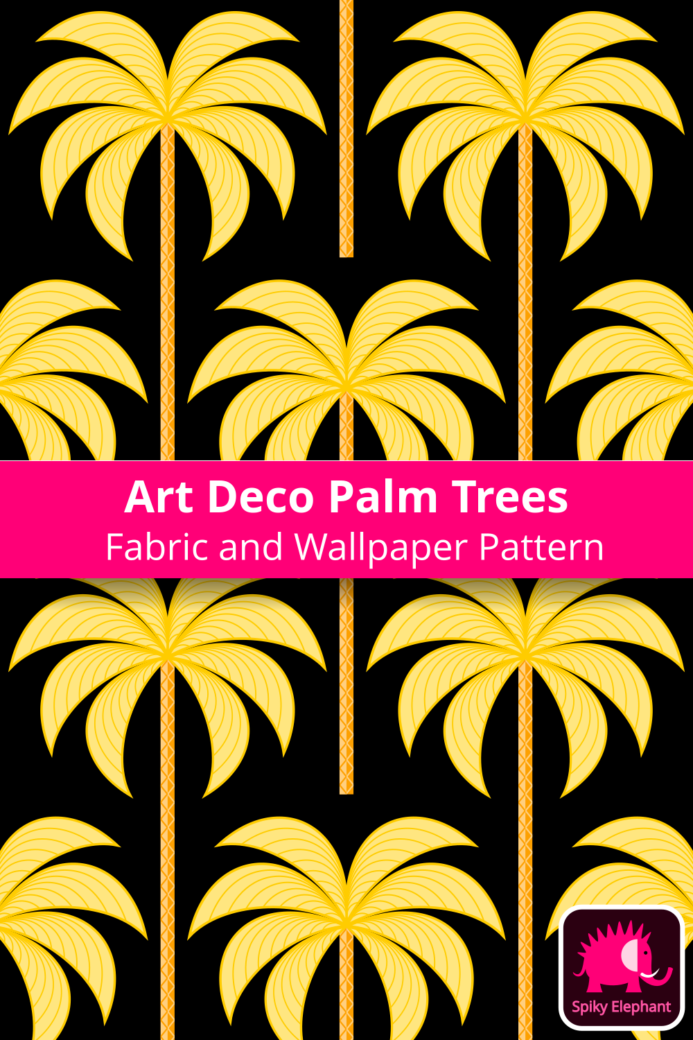 Art Deco Palm Trees - Yellow Gold, Orange Gold, Black wallpaper and fabric - Yellow Gold, Orange Gold, Black