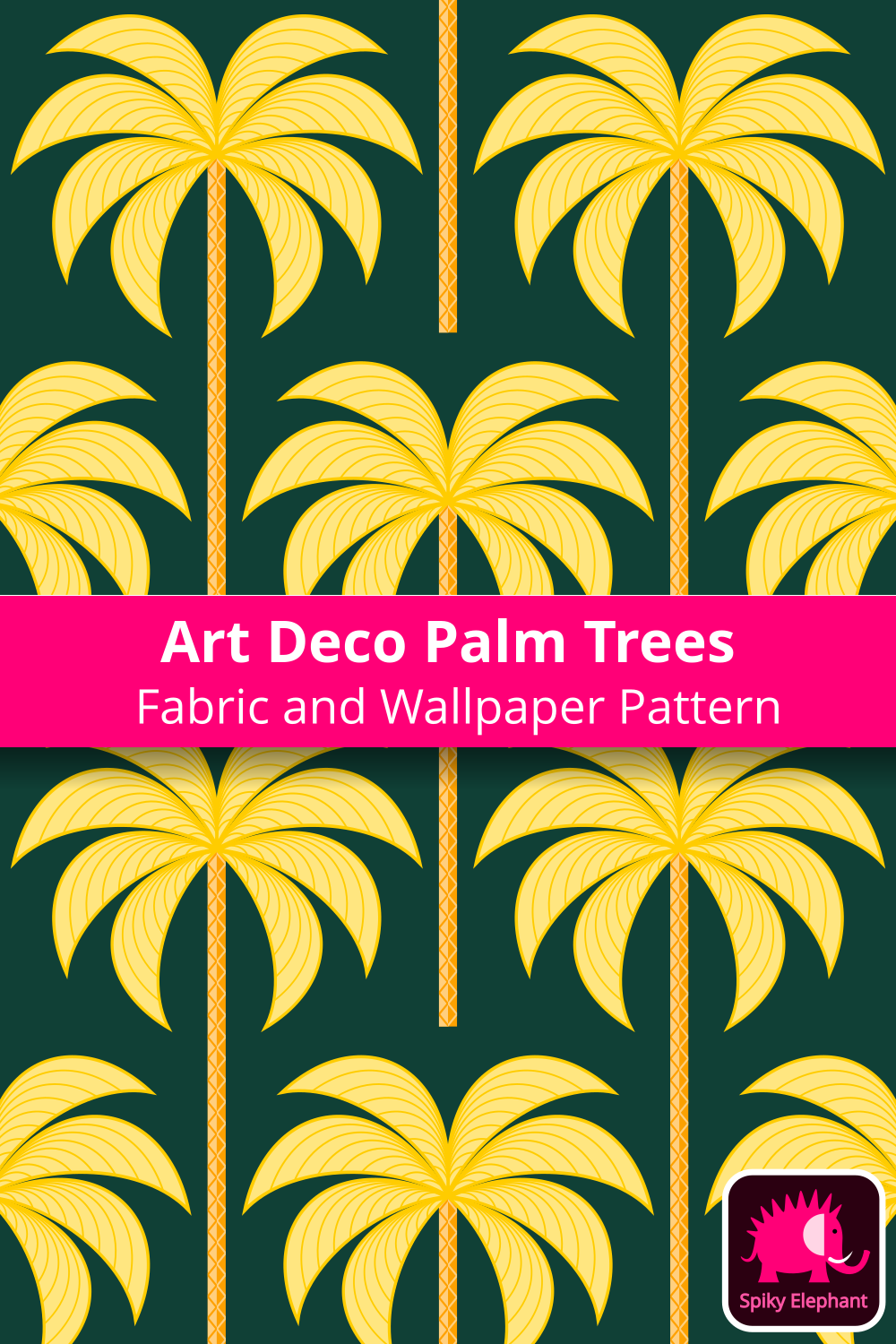 Art Deco Palm Trees - Yellow Gold, Orange Gold, Emerald Green wallpaper and fabric - Yellow Gold, Orange Gold, Emerald Green