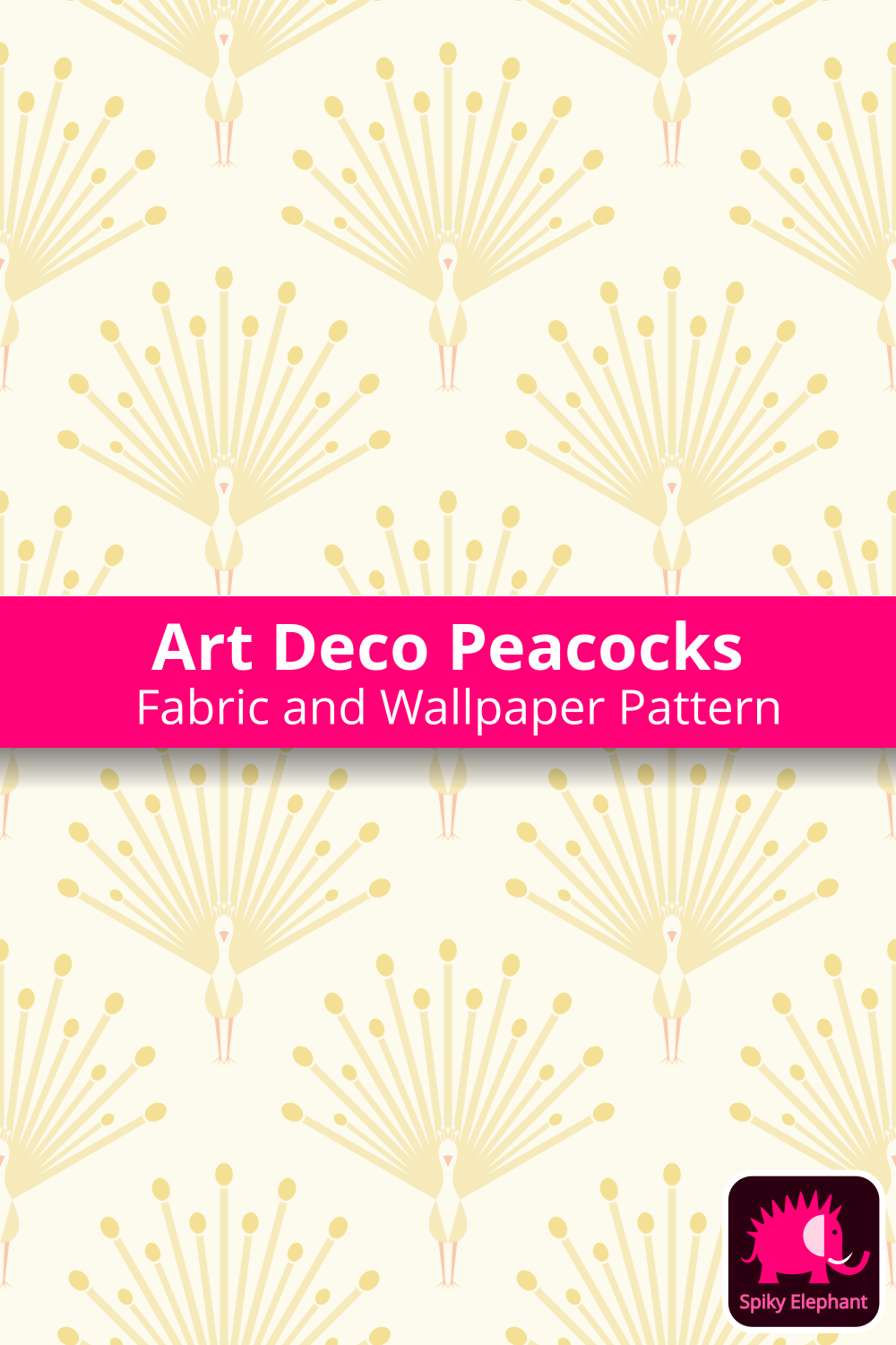 Art Deco Peacocks - Soft Gold Beige, Cream White wallpaper and fabric - Soft Gold Beige, Cream White