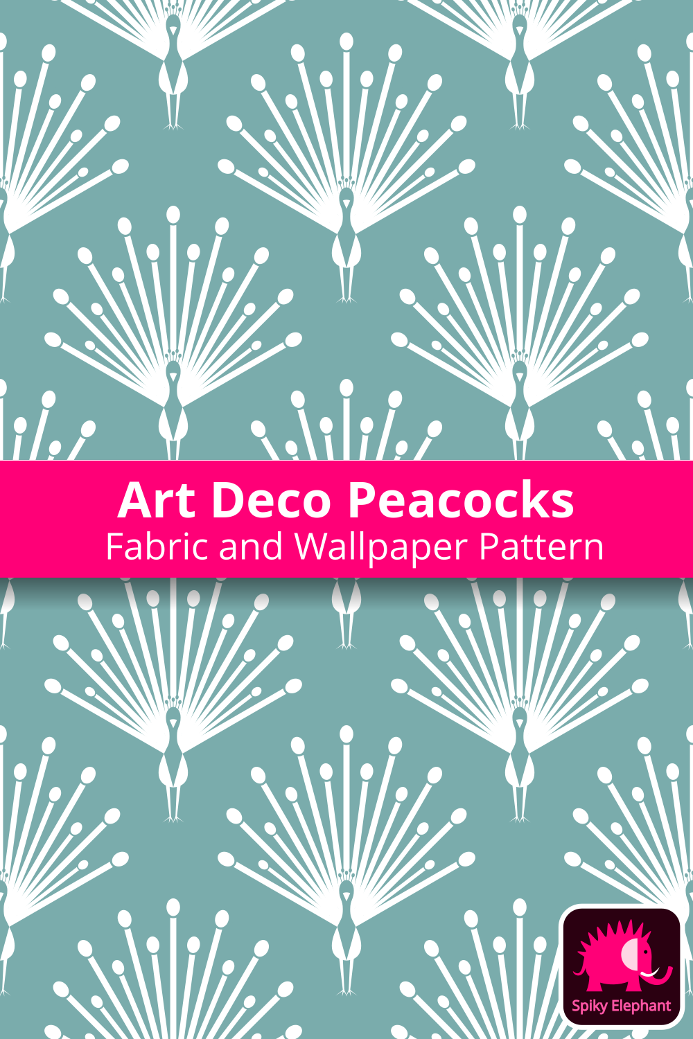 Art Deco Peacocks - White, Pale Turquoise Pastel wallpaper and fabric - White, Pale Turquoise Pastel