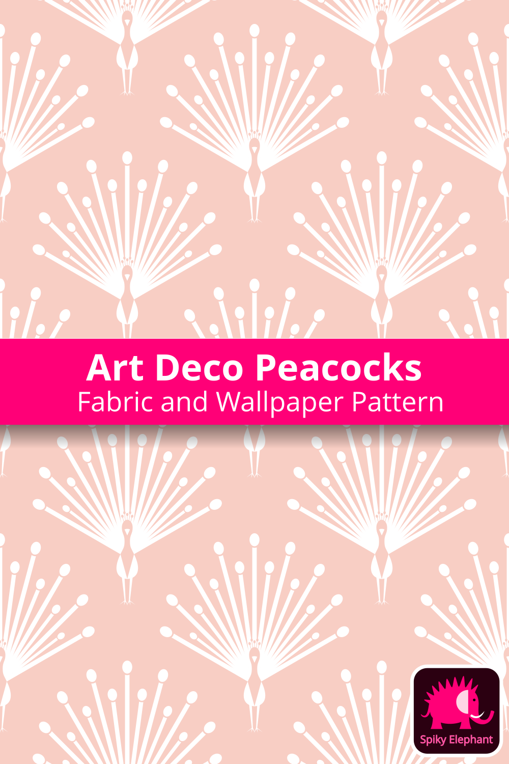 Art Deco Peacocks - White, Peach Pastel wallpaper and fabric - White, Peach Pastel