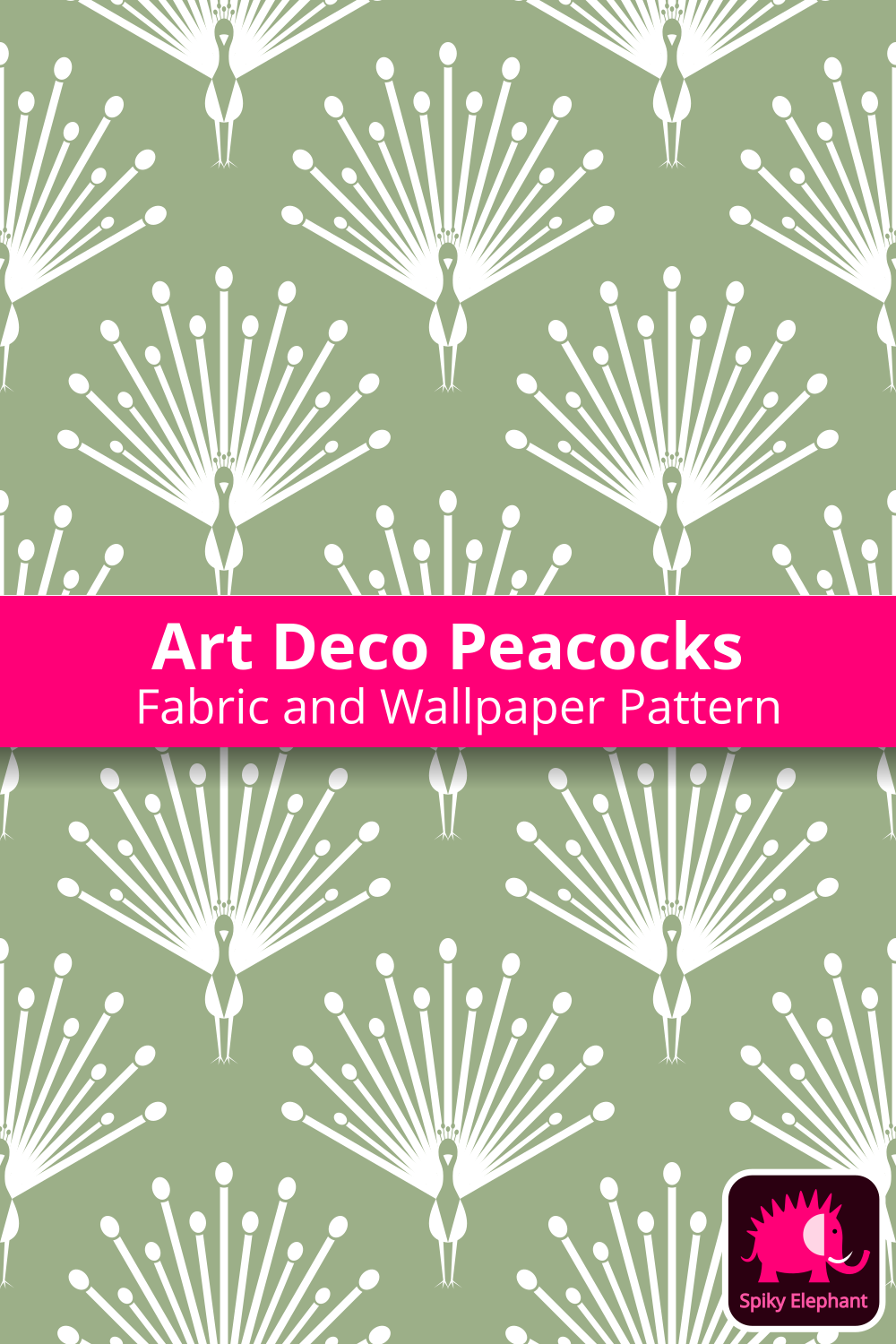 Art Deco Peacocks - White, Sage Green Pastel wallpaper and fabric - White, Sage Green Pastel