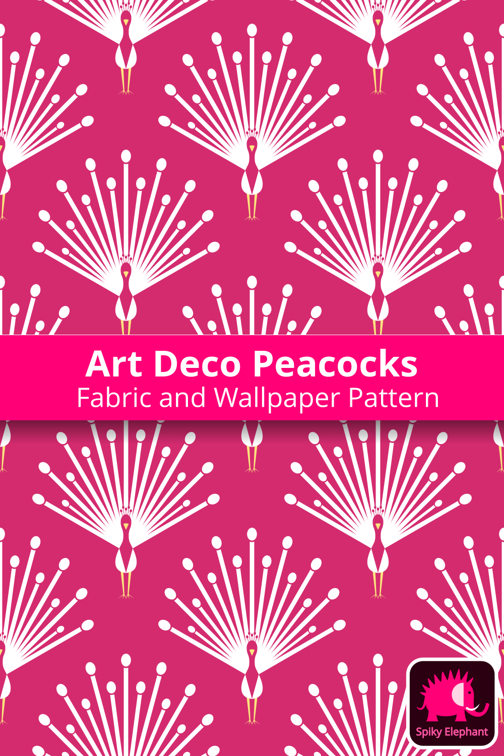 Art Deco Peacocks - White, Yellow, Magenta wallpaper and fabric - White, Yellow, Magenta