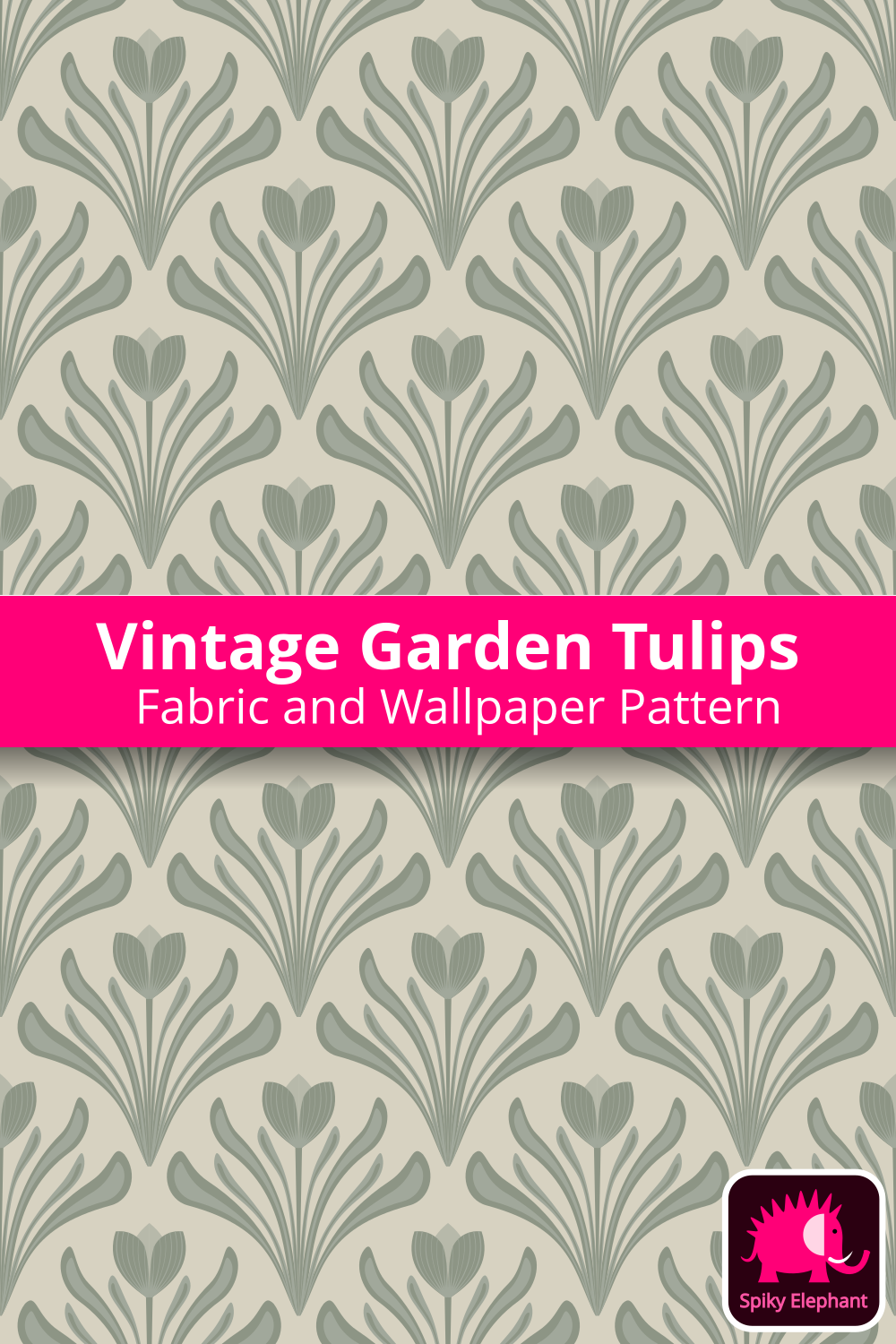 Art Nouveau Tulips Floral Damask - Dark Sage Green Dusty Artichoke wallpaper and fabric - Dark Sage Green Dusty Artichoke