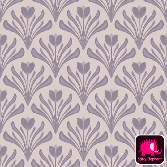 Art Nouveau Tulips Floral Damask wallpaper and fabric - Faded Purple Lilac Lavender Blush