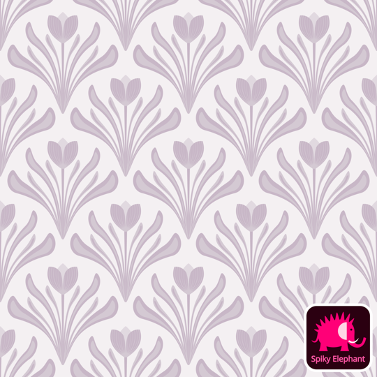 Art Nouveau Tulips Floral Damask wallpaper and fabric - Light Mauve Pale Grape Purple