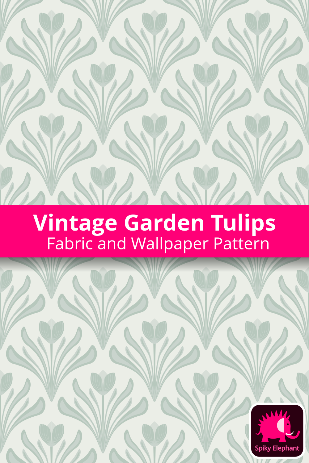 Art Nouveau Tulips Floral Damask - Muted Pastel Sage Green wallpaper and fabric - Muted Pastel Sage Green