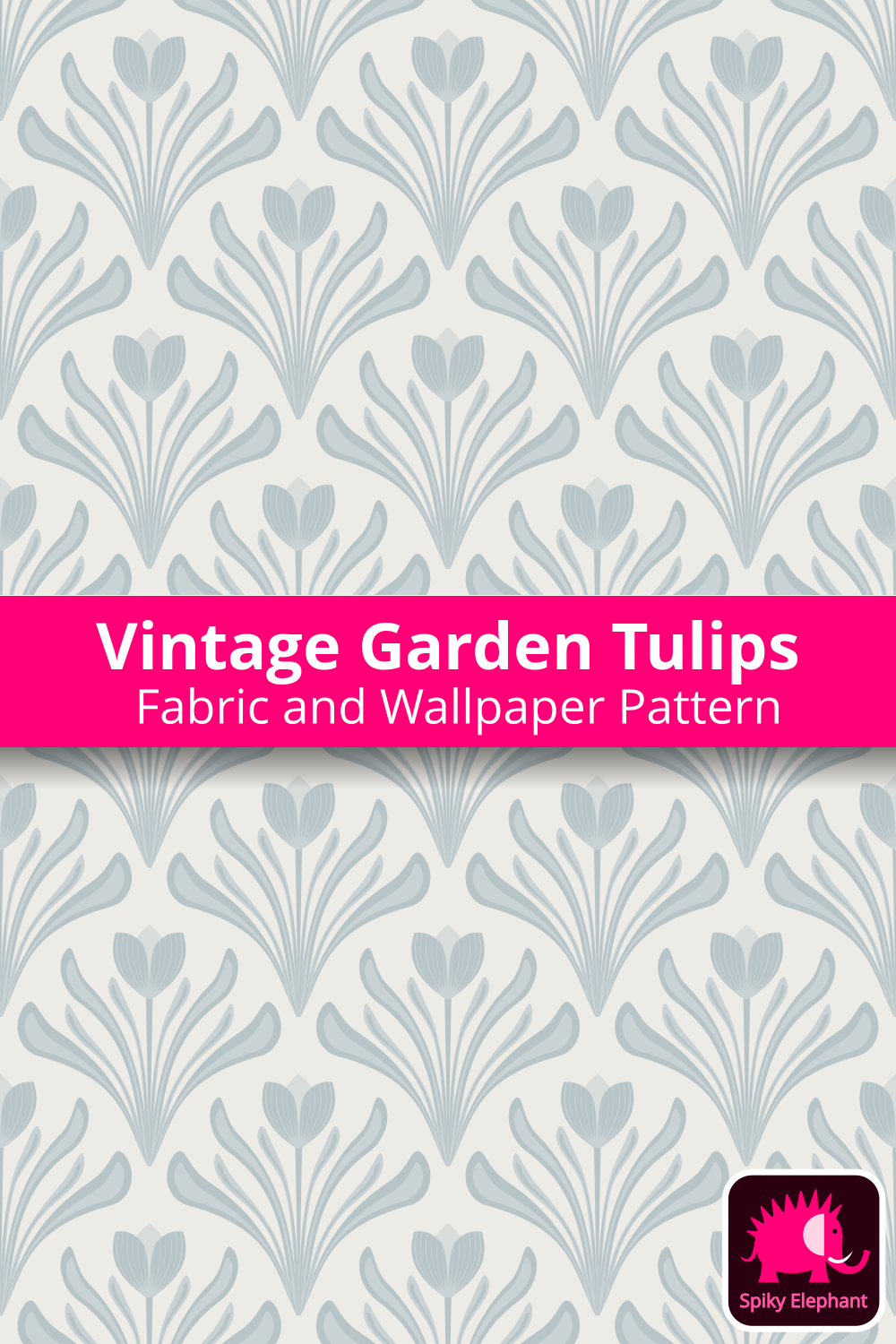 Art Nouveau Tulips Floral Damask - Muted Silver Blue Grey Off White wallpaper and fabric - Muted Silver Blue Grey Off White