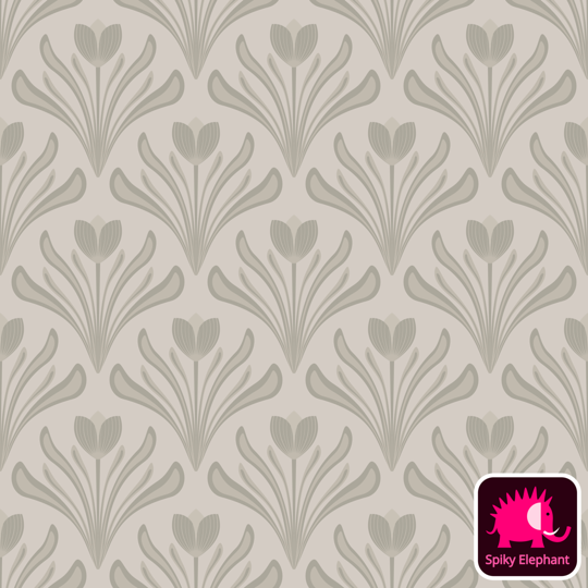 Art Nouveau Tulips Floral Damask wallpaper and fabric - Neutral Brown Beige Earthy Tones
