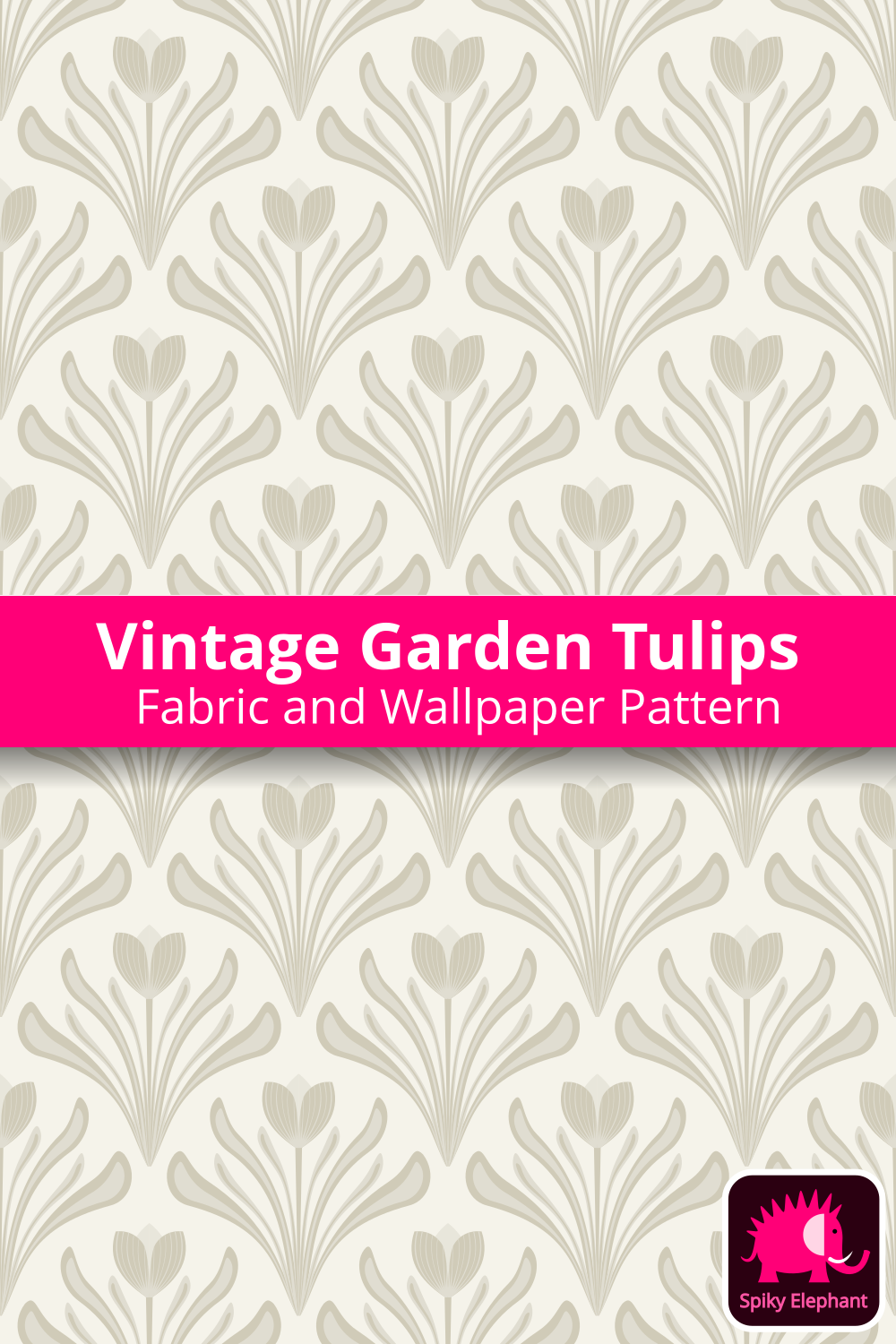 Art Nouveau Tulips Floral Damask - Neutral Pale Beige Tan Ivory Cream wallpaper and fabric - Neutral Pale Beige Tan Ivory Cream