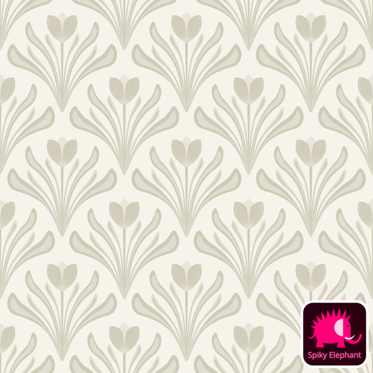Art Nouveau Tulips Floral Damask wallpaper and fabric - Neutral Pale Beige Tan Ivory Cream