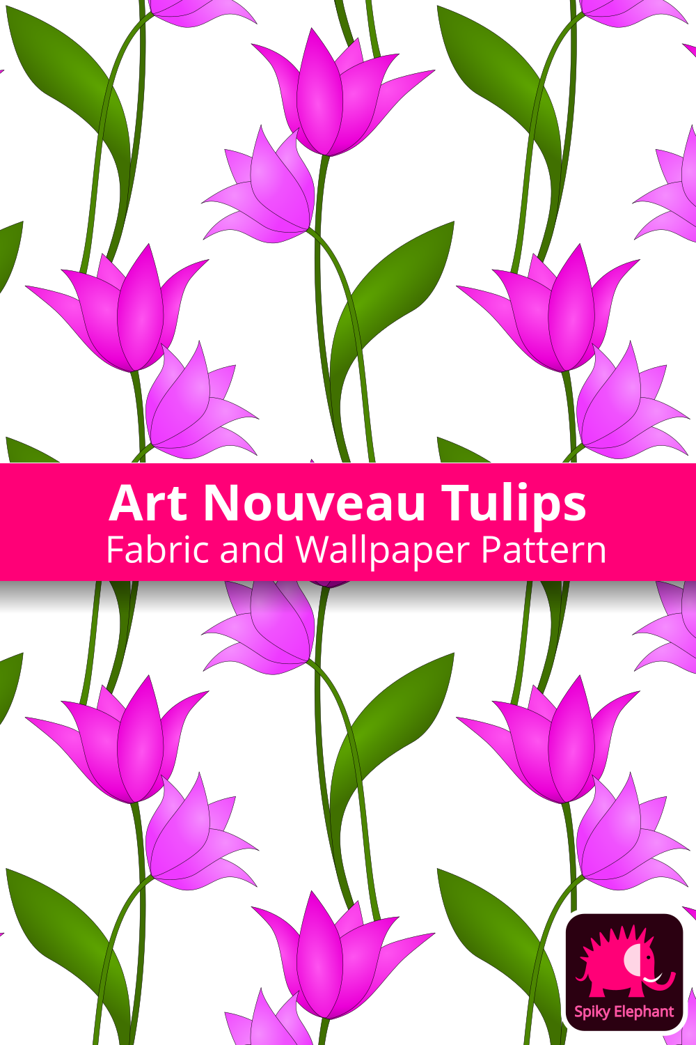 Art Nouveau Tulips - Purple and mauve pink tulips, white background wallpaper and fabric - Purple and mauve pink tulips, white background