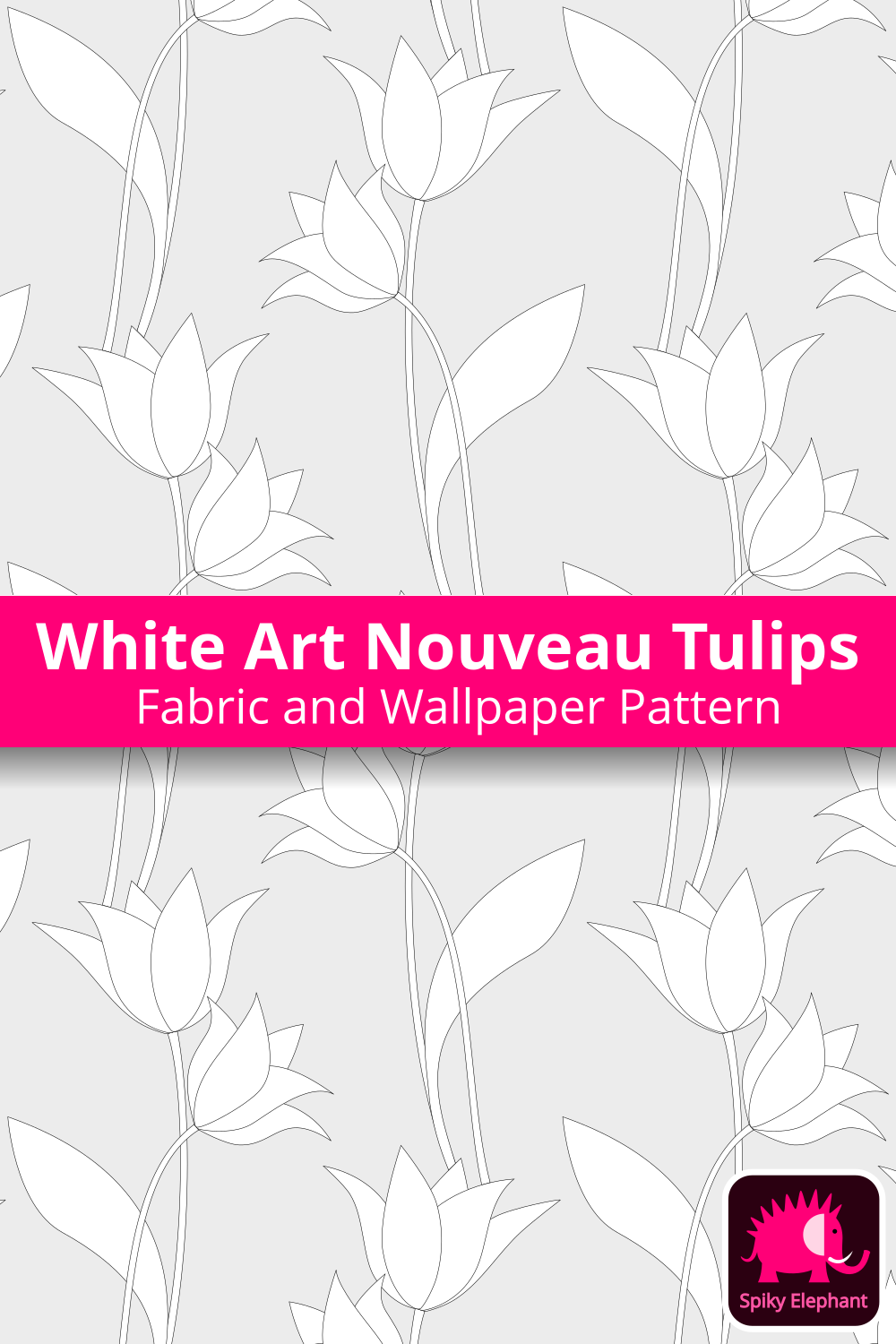 Art Nouveau Tulips - White tulips, soft grey background wallpaper and fabric - White tulips, soft grey background