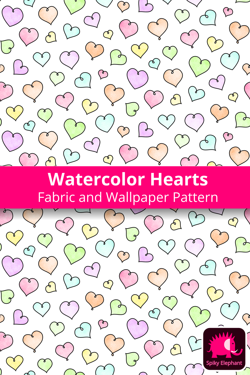 Baby elephants and hearts - Watercolor Hearts Coordinates wallpaper and fabric - Watercolor Hearts Coordinates