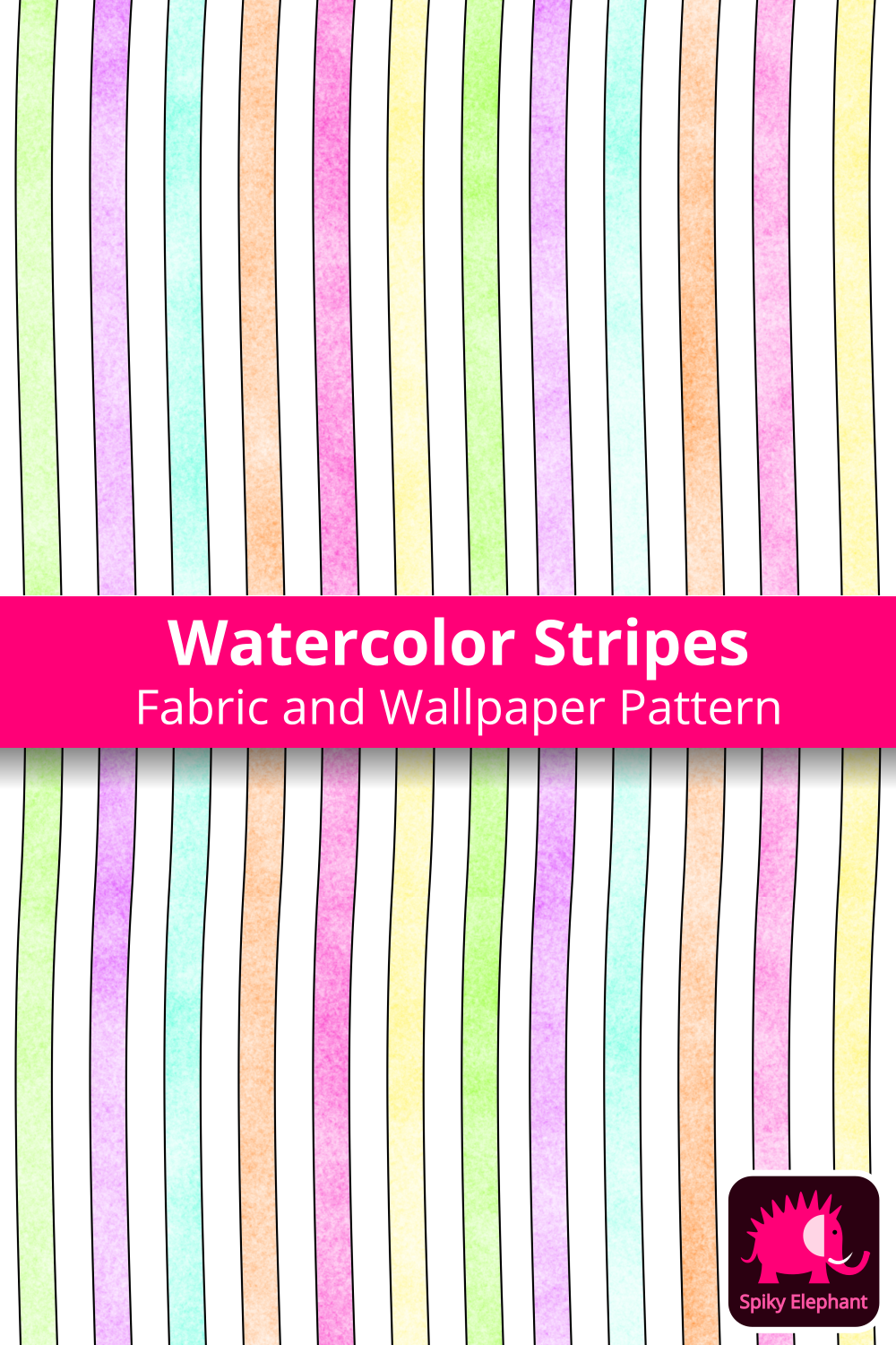 Baby elephants and hearts - Watercolor Stripes Coordinates wallpaper and fabric - Watercolor Stripes Coordinates