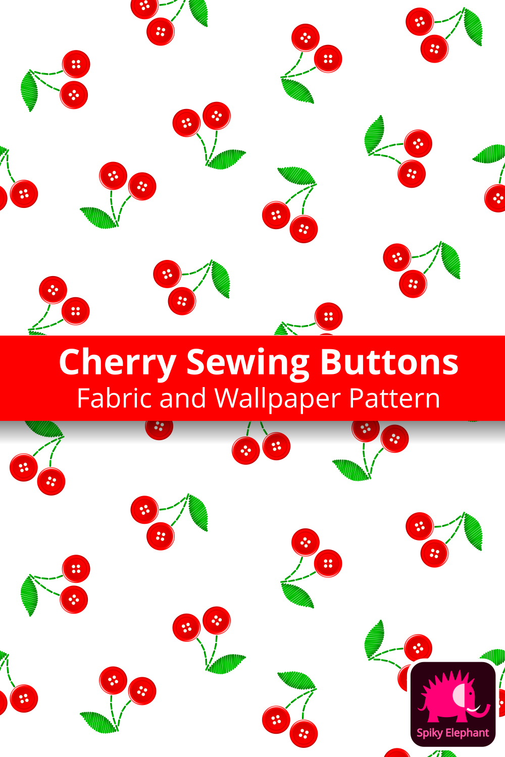 Cherry and Flower Sewing Buttons wallpaper and fabric - Red Cherry Sewing Buttons
