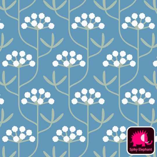 Coastal Rock Flowers wallpaper and fabric - Cerulean Blue, White, Sage Green