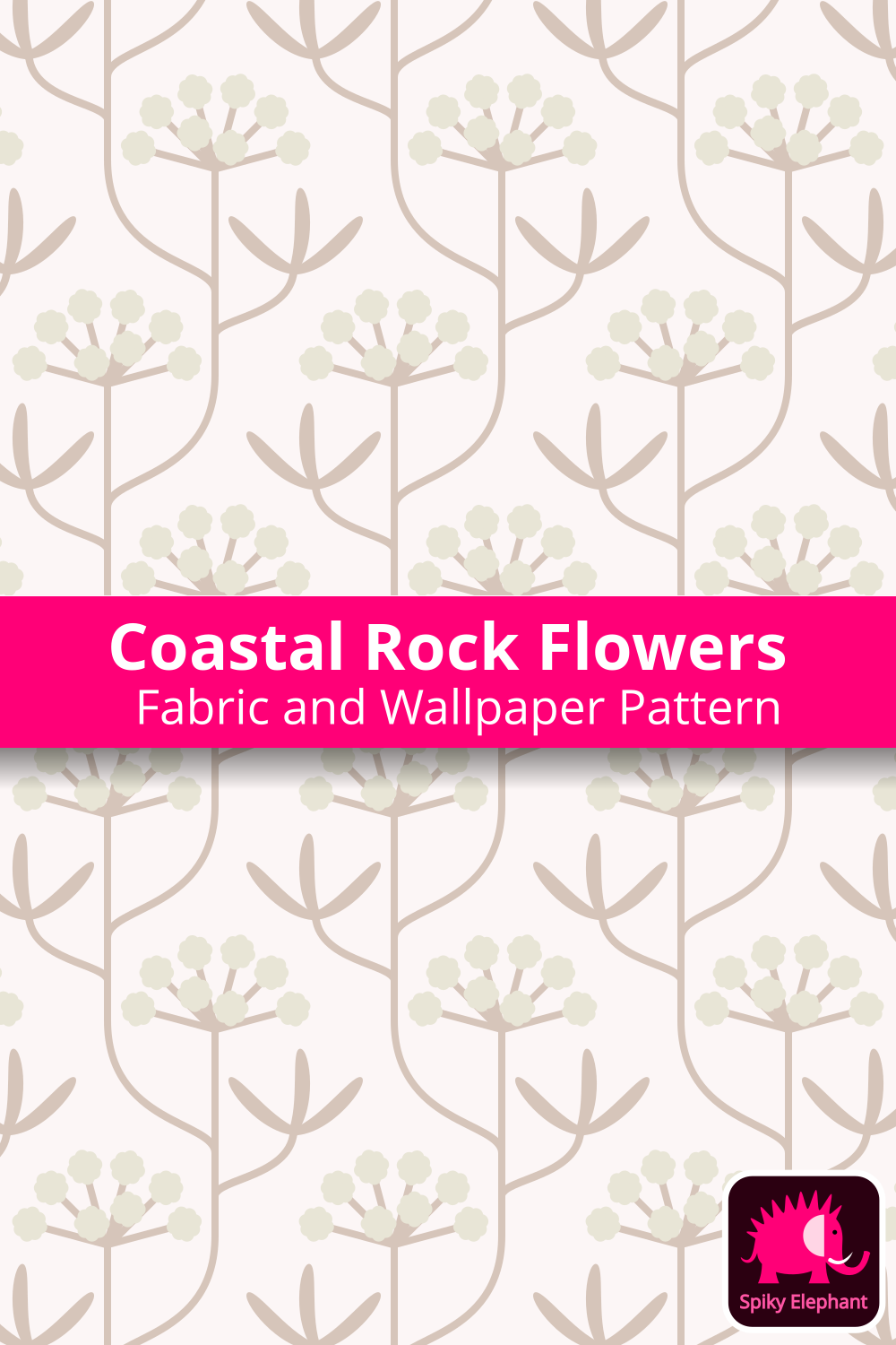Coastal Rock Flowers - Cream Off-White, Beige, Tan wallpaper and fabric - Cream Off-White, Beige, Tan