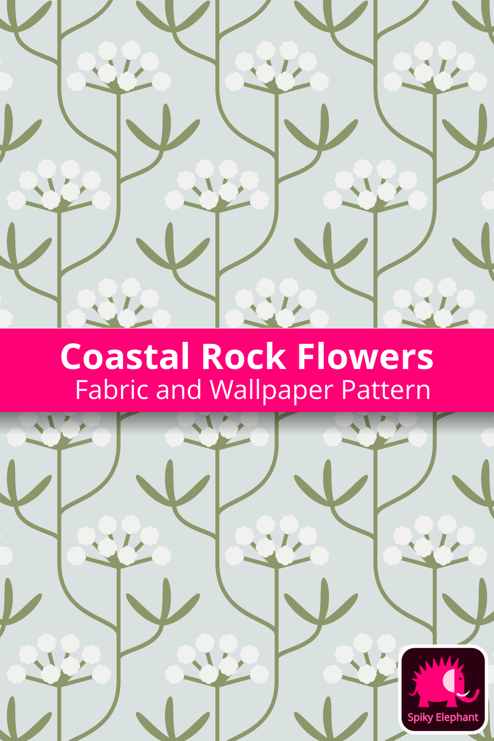Coastal Rock Flowers - Light Grey Blue, Sage Green, White wallpaper and fabric - Light Grey Blue, Sage Green, White