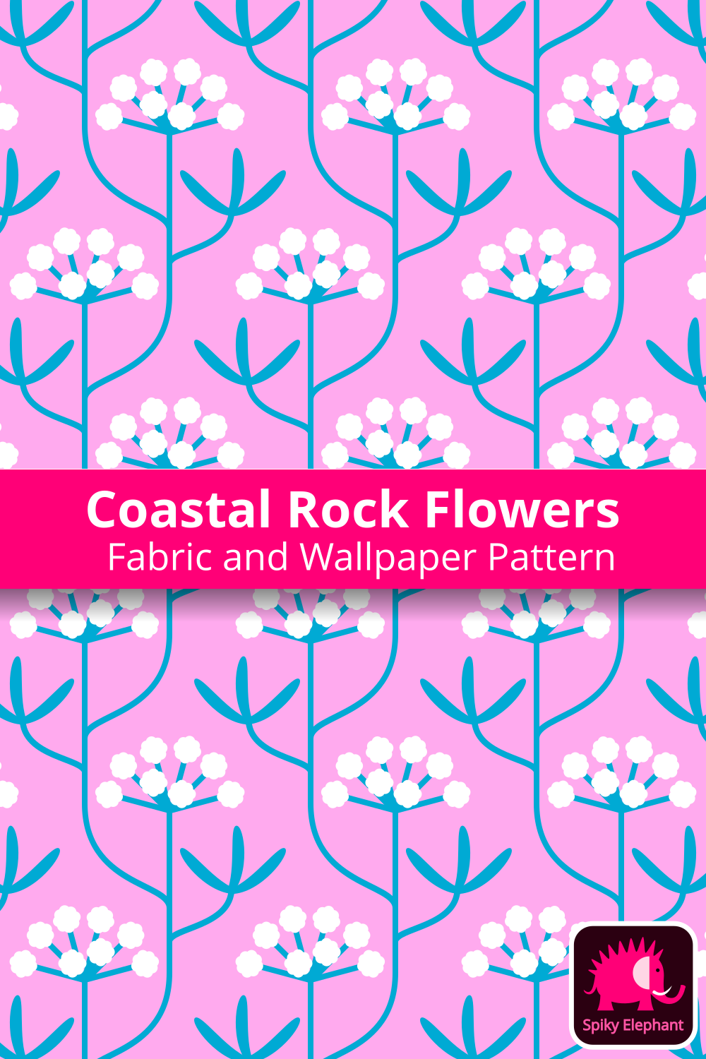 Coastal Rock Flowers - Light Pink, White, Teal wallpaper and fabric - Light Pink, White, Teal