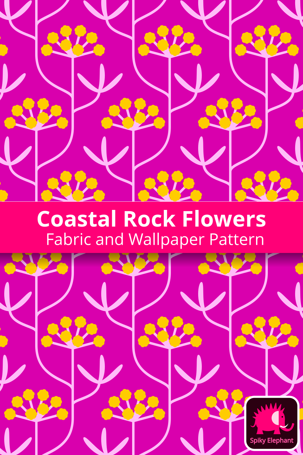 Coastal Rock Flowers wallpaper and fabric - Magenta, Yellow, Light Pink