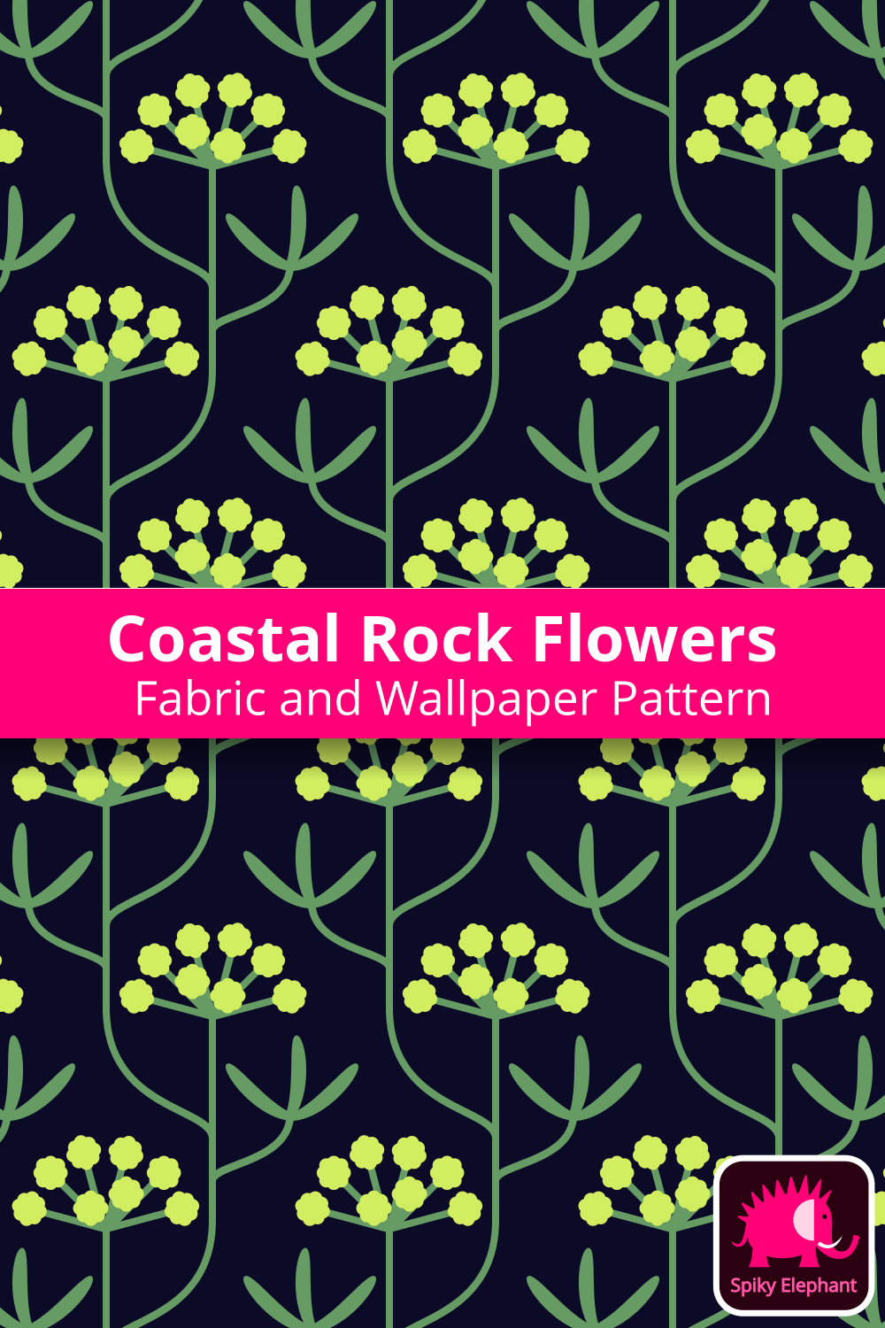 Coastal Rock Flowers - Navy Blue, Yellow, Green wallpaper and fabric - Navy Blue, Yellow, Green