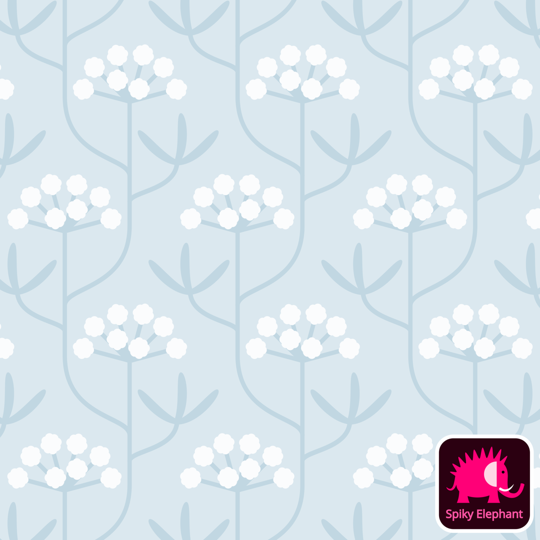 Coastal Rock Flowers wallpaper and fabric - Pastel Blue, White, Steel Blue
