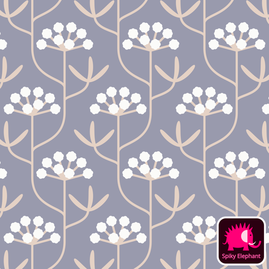 Coastal Rock Flowers wallpaper and fabric - Purple Lavender, White, Tan