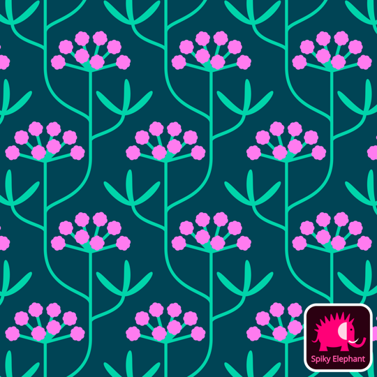 Coastal Rock Flowers wallpaper and fabric - Teal, Pink, Mint Green