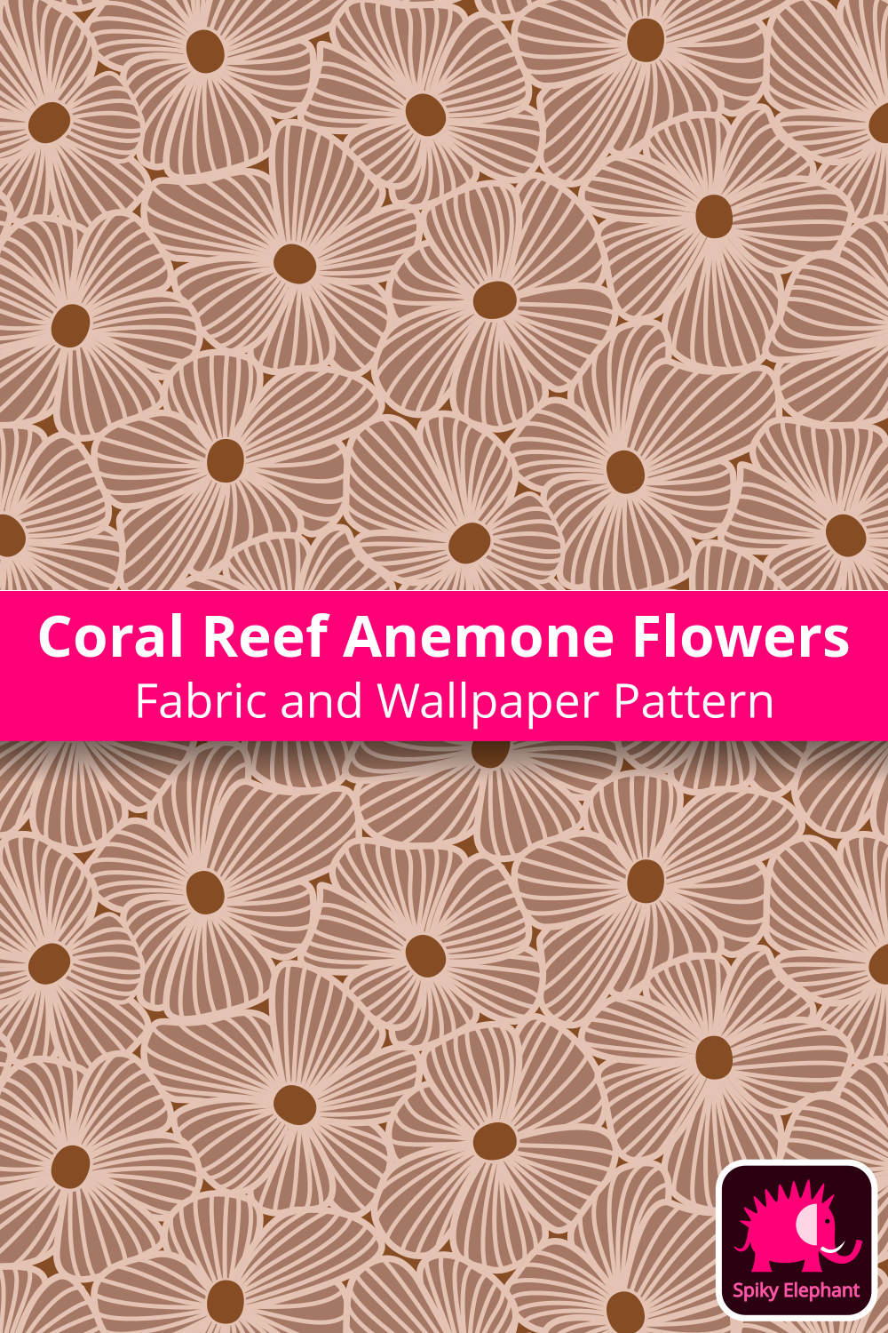 Coral Reef Anemone Flowers - Brown Cream Mocha Mousse wallpaper and fabric - Brown Cream Mocha Mousse