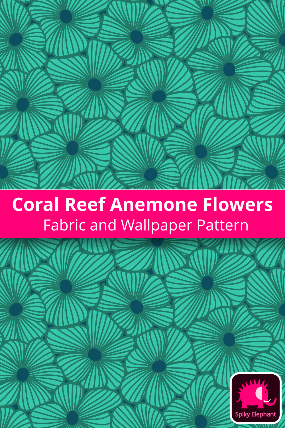 Coral Reef Anemone Flowers - Eucalyptus Green Teal Blue wallpaper and fabric - Eucalyptus Green Teal Blue