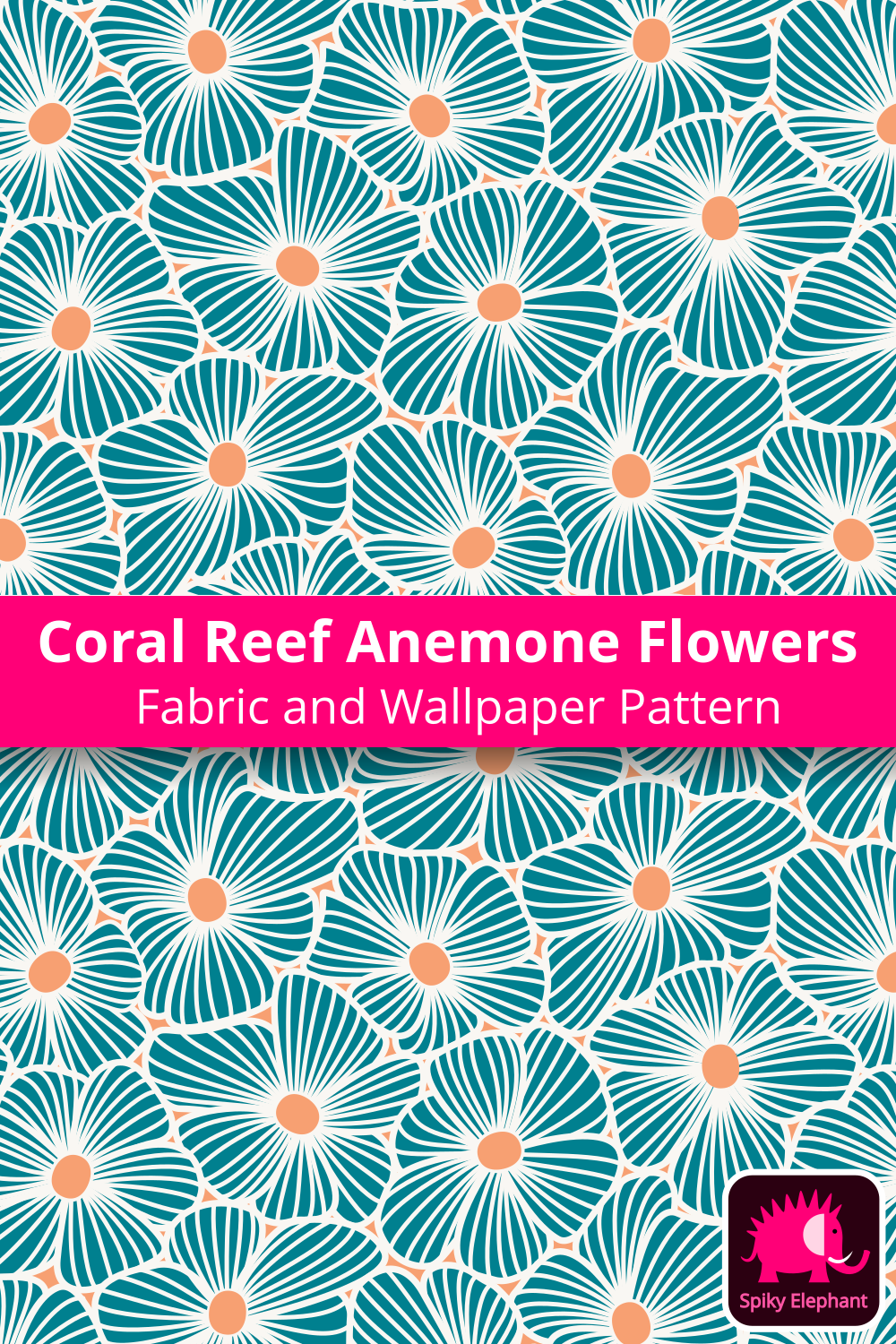 Coral Reef Anemone Flowers - Green Blue Teal White Orange wallpaper and fabric - Green Blue Teal White Orange