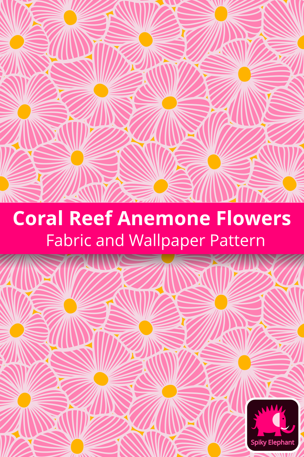 Coral Reef Anemone Flowers wallpaper and fabric - Hot Pink Gold Yellow