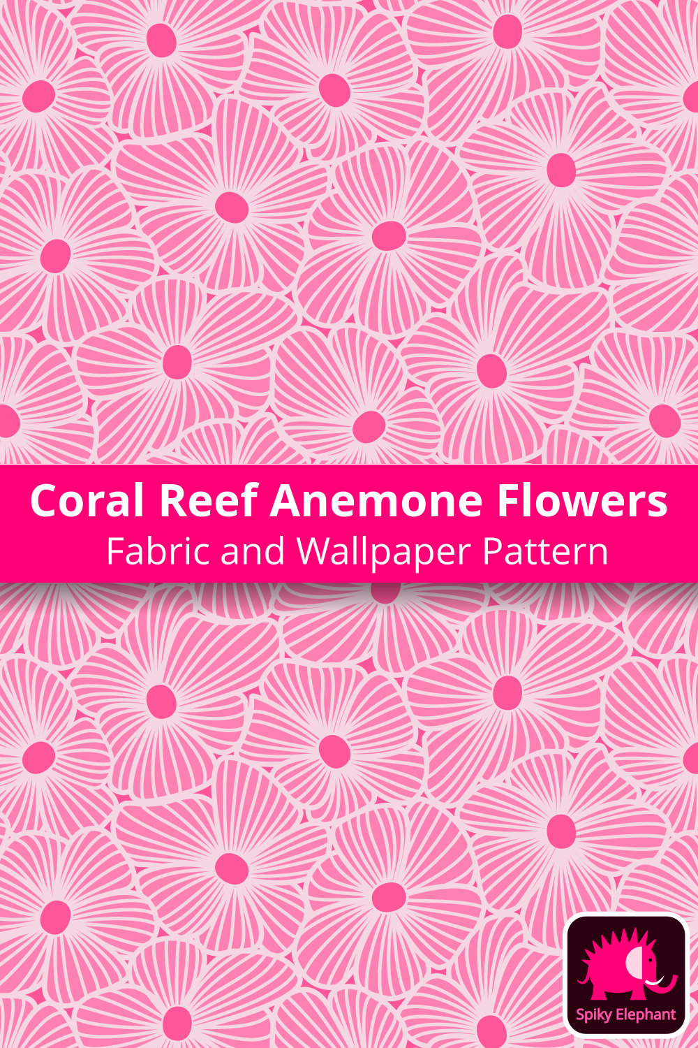 Coral Reef Anemone Flowers - Hot Pink, Light Pink wallpaper and fabric - Hot Pink, Light Pink