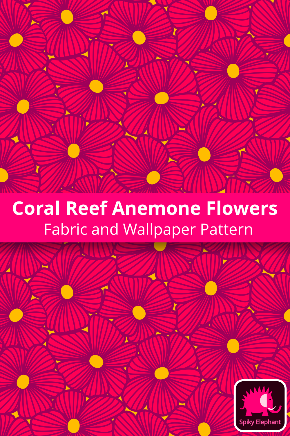Coral Reef Anemone Flowers - Purple, Fuchsia, Yellow wallpaper and fabric - Purple, Fuchsia, Yellow
